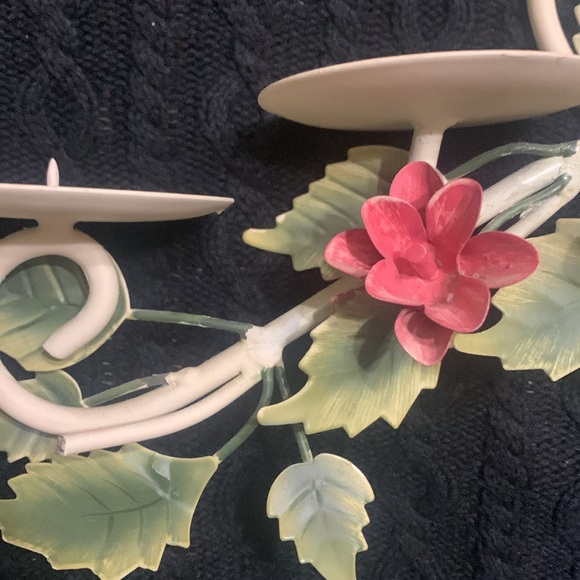 Vintage 5 Candle Shabby Chic Toleware Rose Floral Candle Wall Sconce - Picture 4 of 7